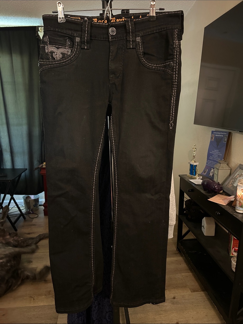 Rock Revival Men's Black Slim Boot Jeans with Contrast Stitching